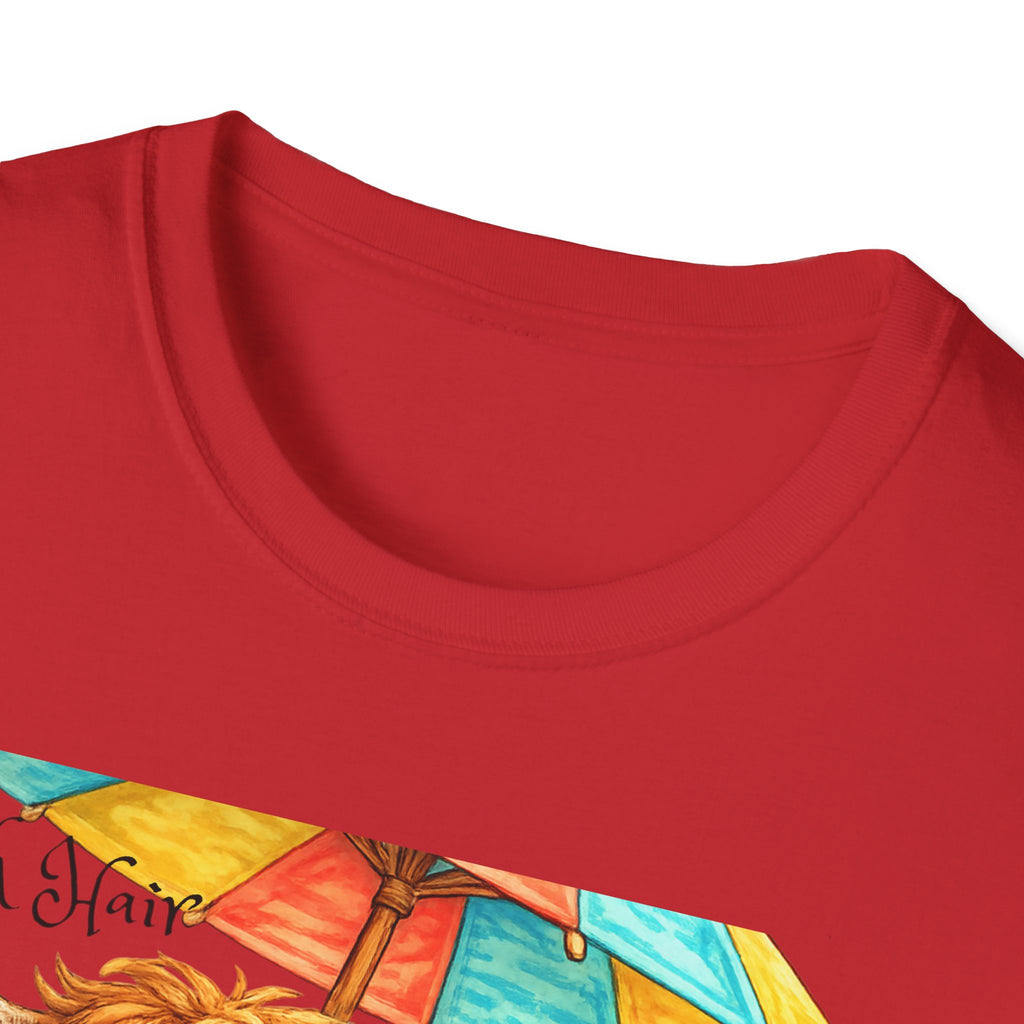 Unisex Softstyle T-Shirt, Highland Cow at Beach