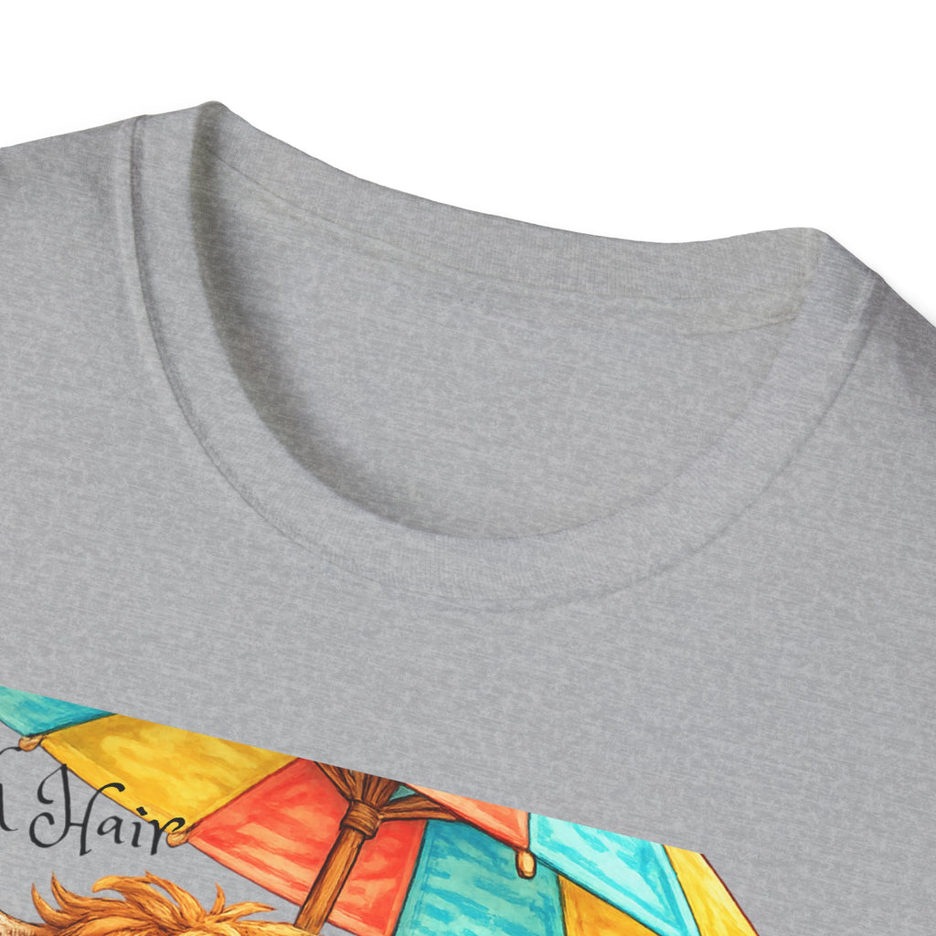 Unisex Softstyle T-Shirt, Highland Cow at Beach