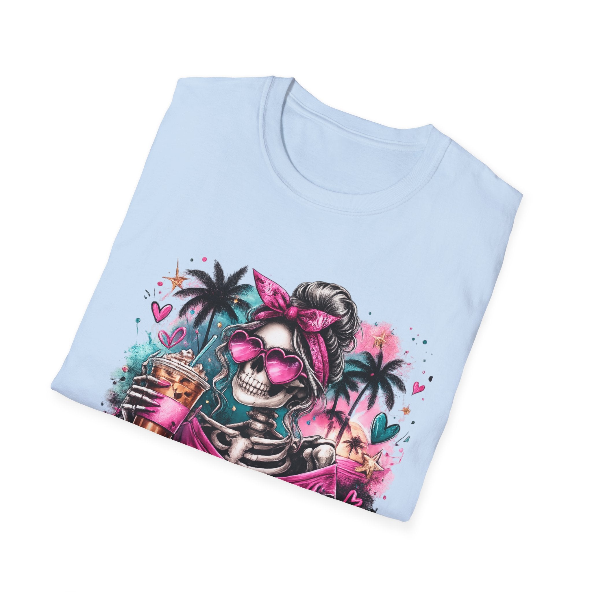 Unisex Softstyle T-Shirt Pink Teal Skeleton Summer