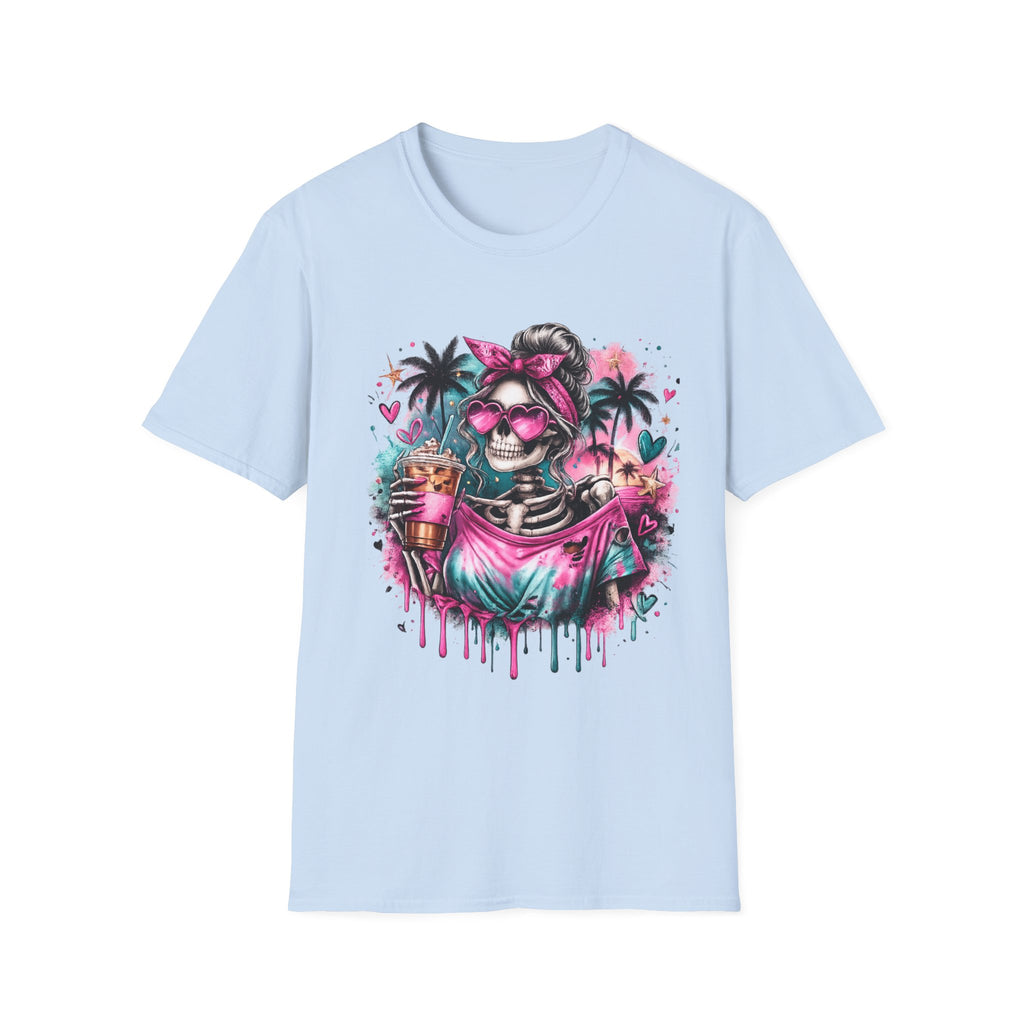 Unisex Softstyle T-Shirt Pink Teal Skeleton Summer