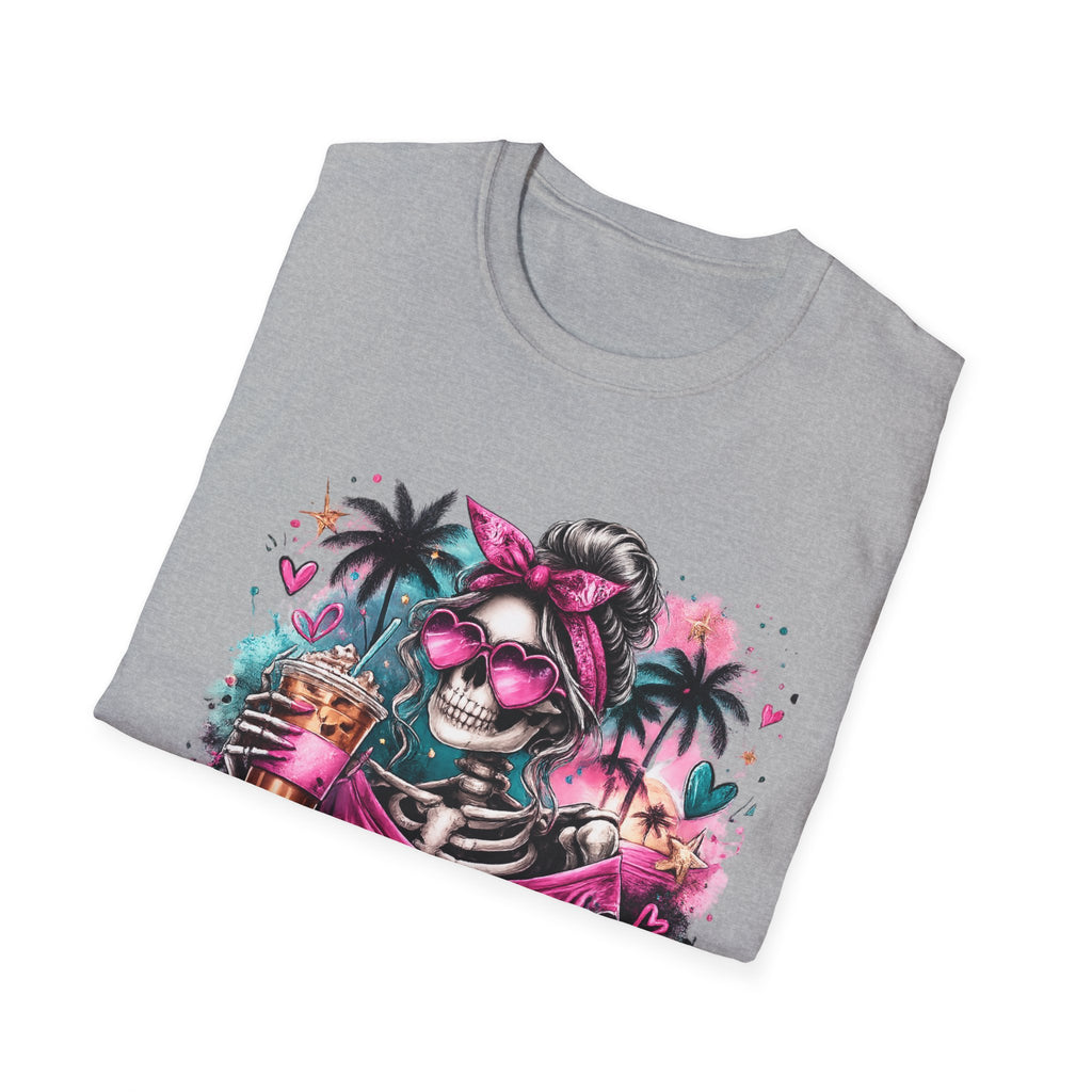 Unisex Softstyle T-Shirt Pink Teal Skeleton Summer