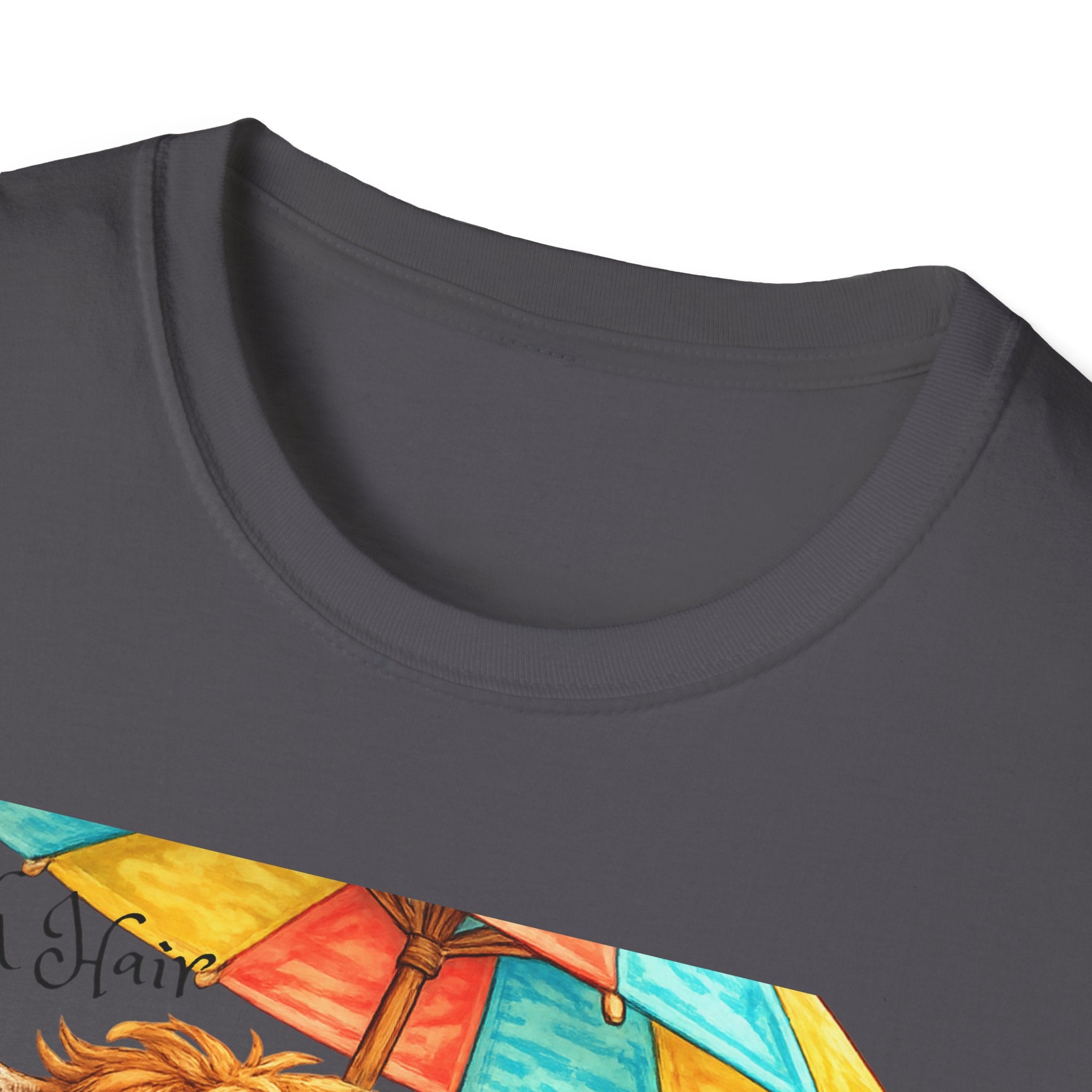 Unisex Softstyle T-Shirt, Highland Cow at Beach